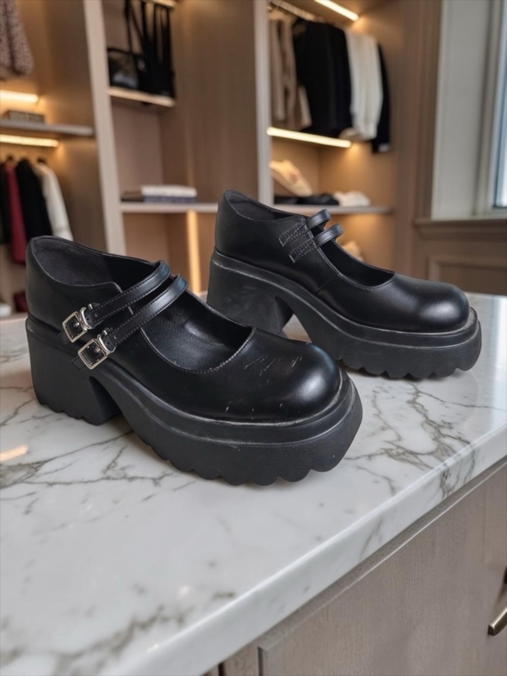 CIDER Women's Black Chunky Platform Mary Janes Double Strap US Size 11 EU Sz 41